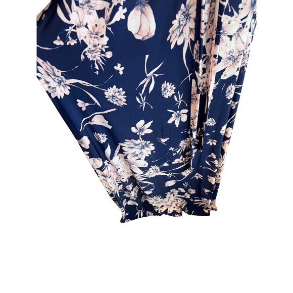 TriaTria Plus Size 1X Floral Navy Pink Maxi Wrap Dress 3/4 Sleeves Tie Waist - Picture 10 of 11